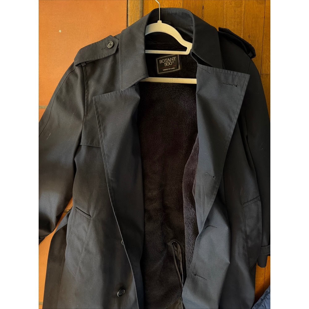 Vintage 1986 Botany 500 Navy Trench Coat - Mens 40S - Made USA Removable Liner